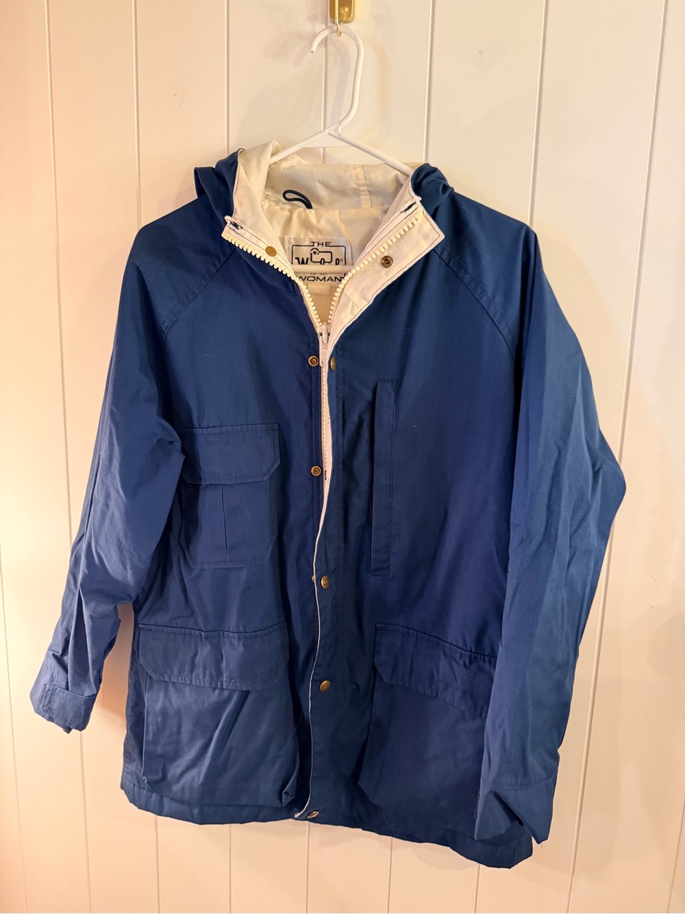 Vintage Woolrich Woman blue hooded utility field jacket